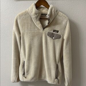 Vintage L.L. Bean Cream Fleece Pullover with Taupe Pocket